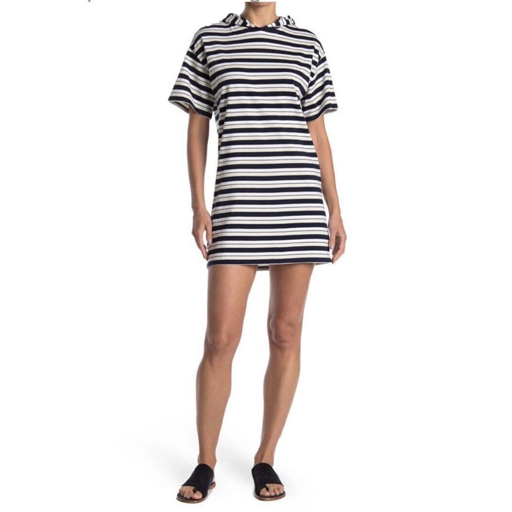 Abound Hooded Mia Striped Mini Dress Navy Blue